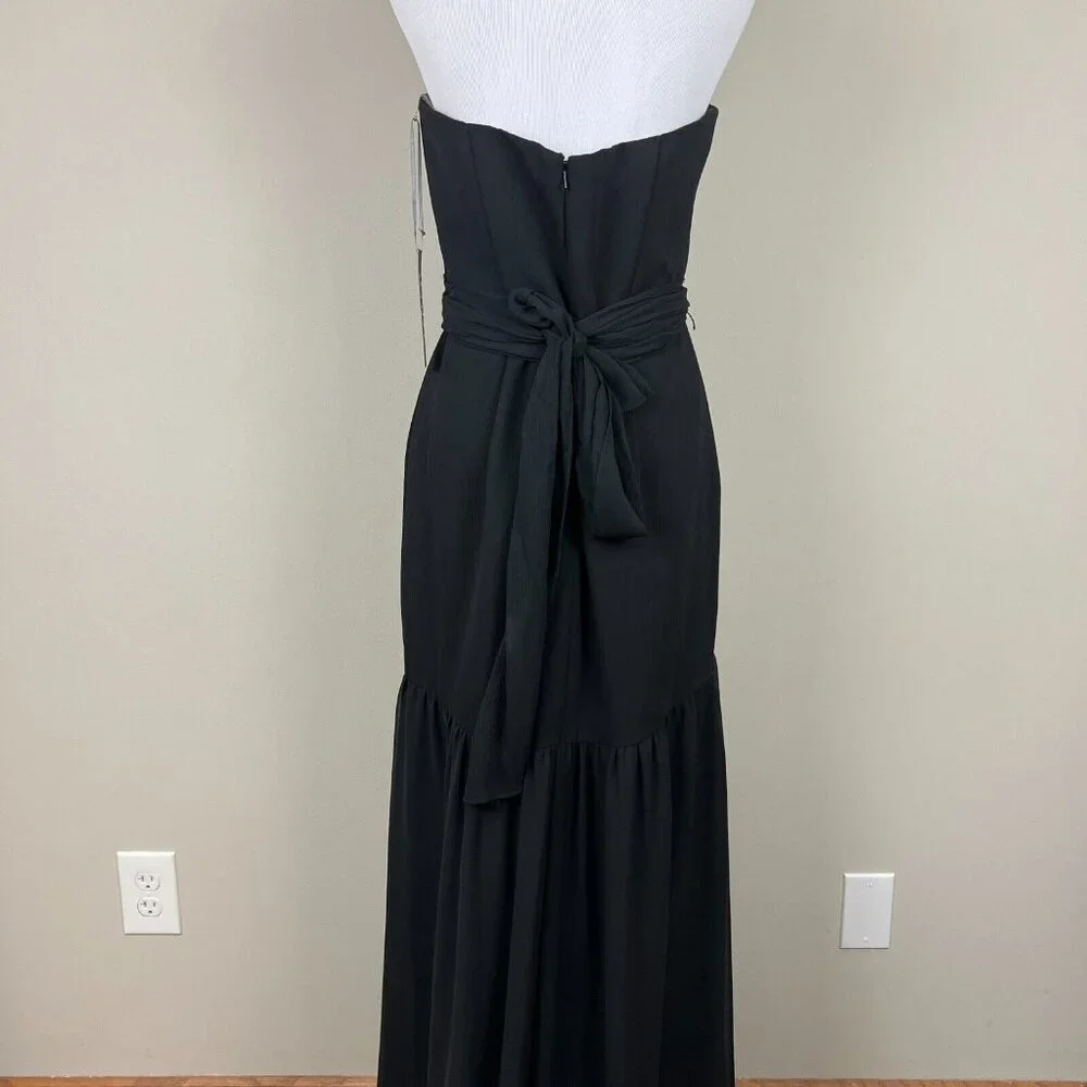 White Vera Wang Dress Womens 8 Black Crinkle Chiffon‎ Trumpet Hem Strapless Gown